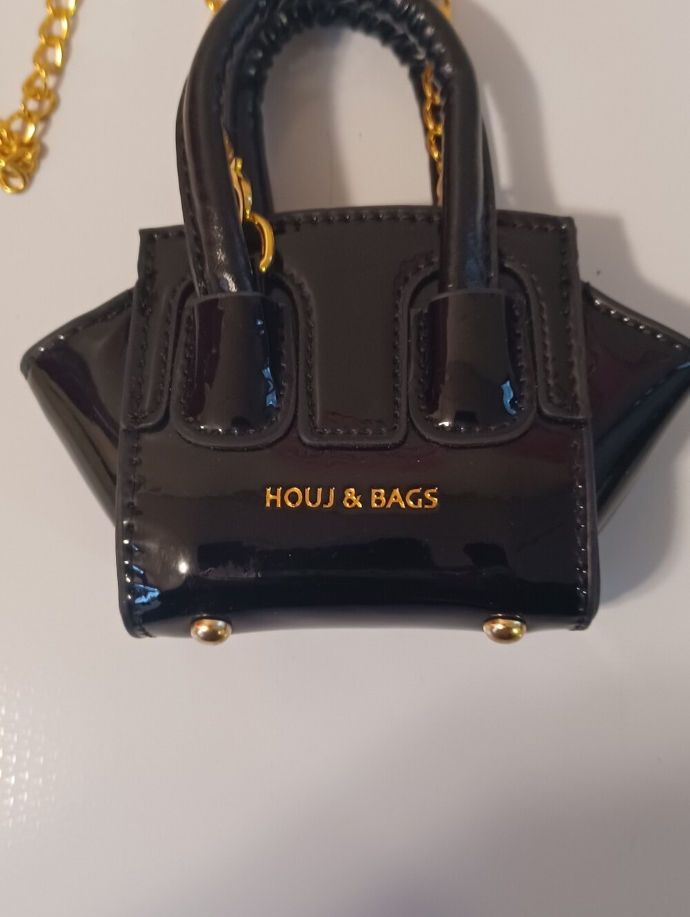 Patent Mini Tote - Black with Gold Chain - Picture 2 of 6